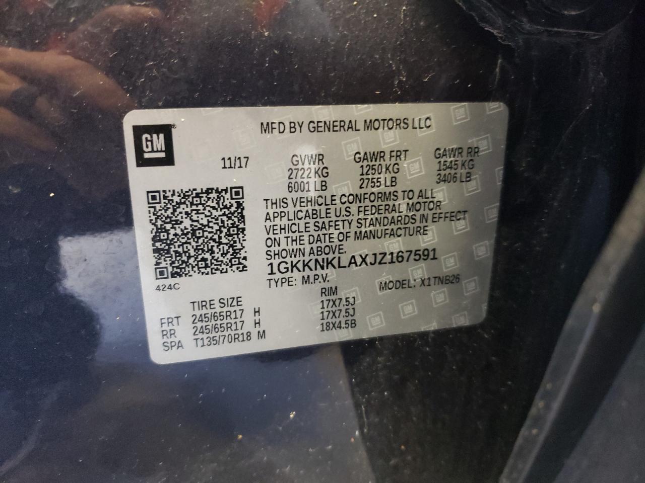 1GKKNKLAXJZ167591 2018 GMC Acadia Sle