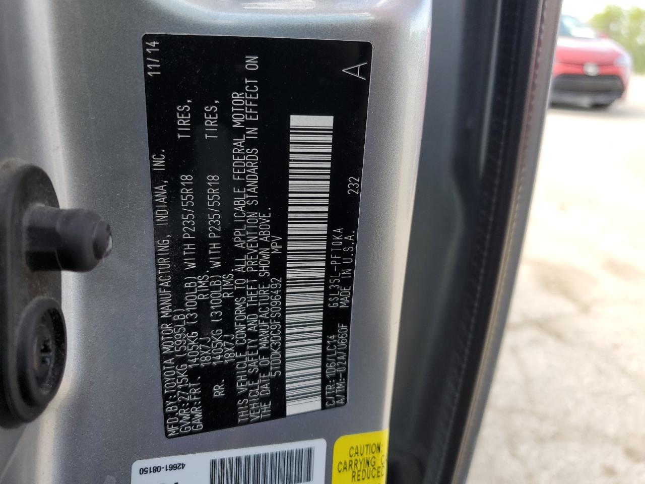 5TDDK3DC9FS096492 2015 Toyota Sienna Xle