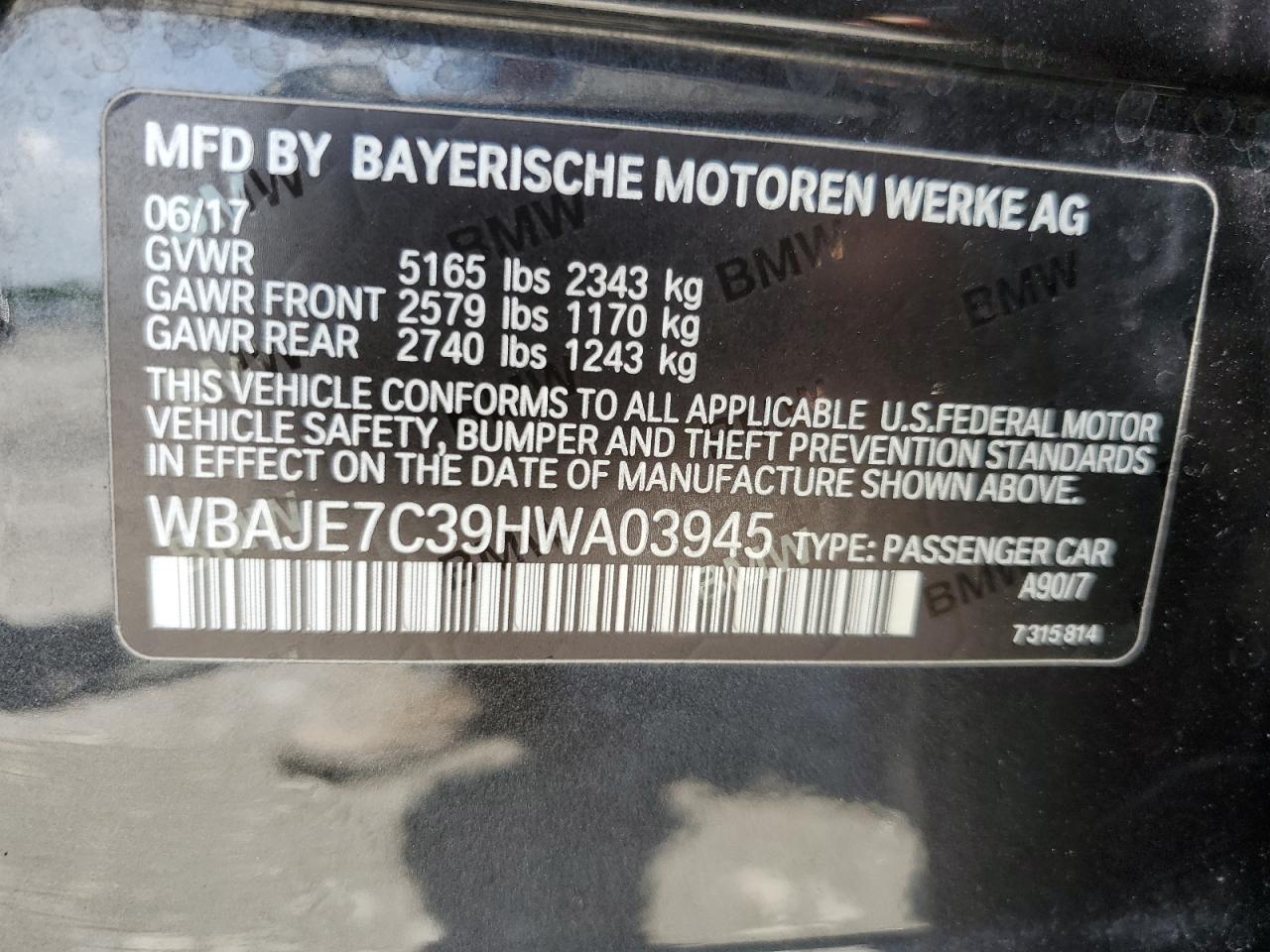 WBAJE7C39HWA03945 2017 BMW 540 Xi