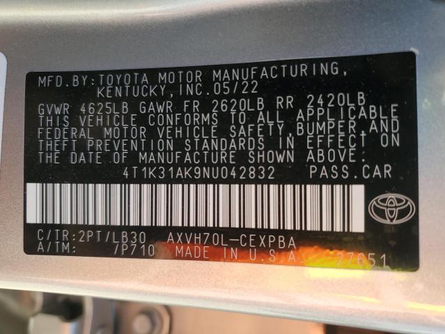 VIN 4T1K31AK9NU042832 2022 Toyota Camry, Xse no.12