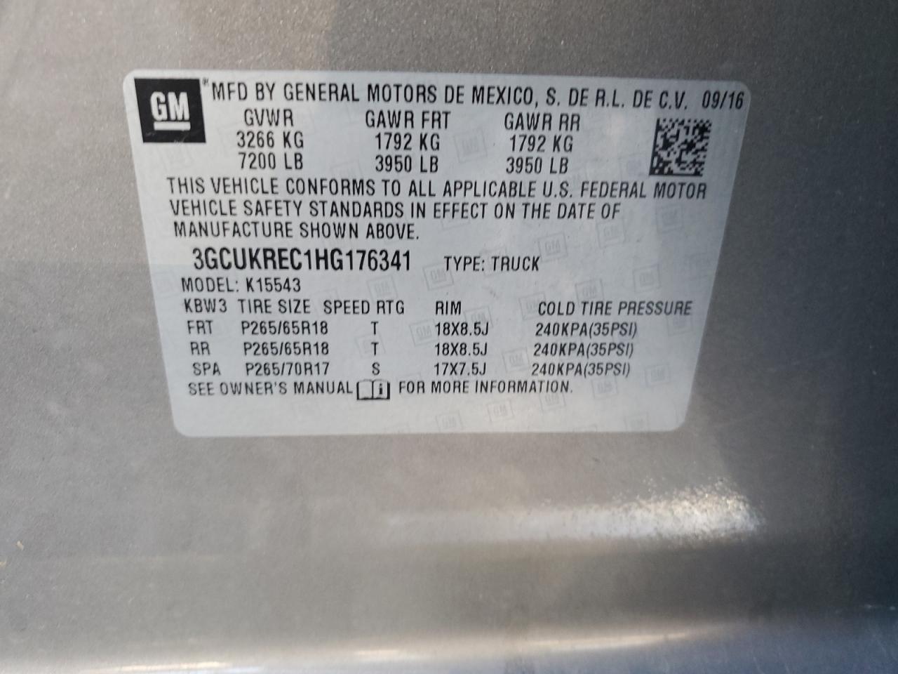 3GCUKREC1HG176341 CHEVROLET ALL Models 2017