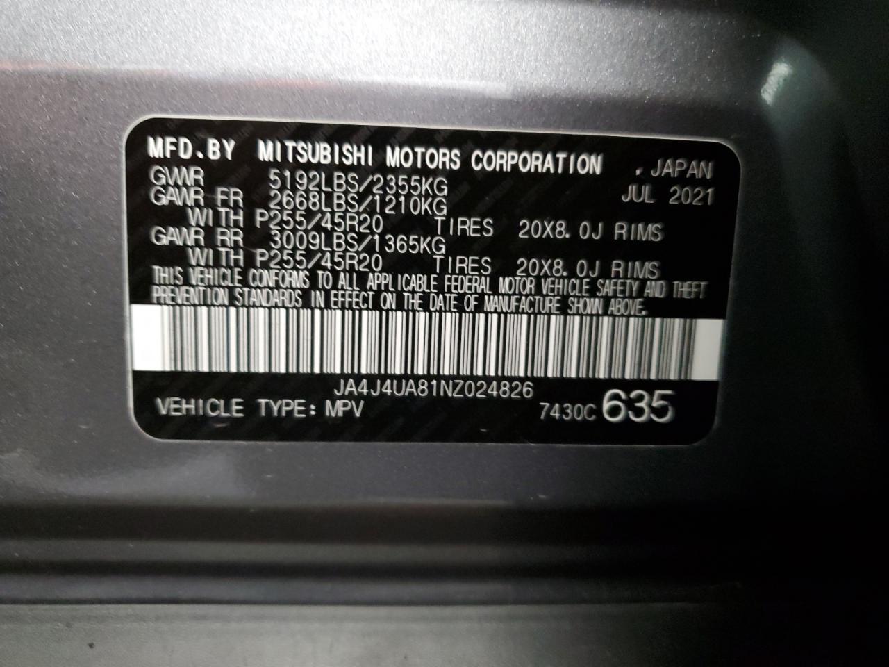 JA4J4UA81NZ024826 2022 Mitsubishi Outlander Se