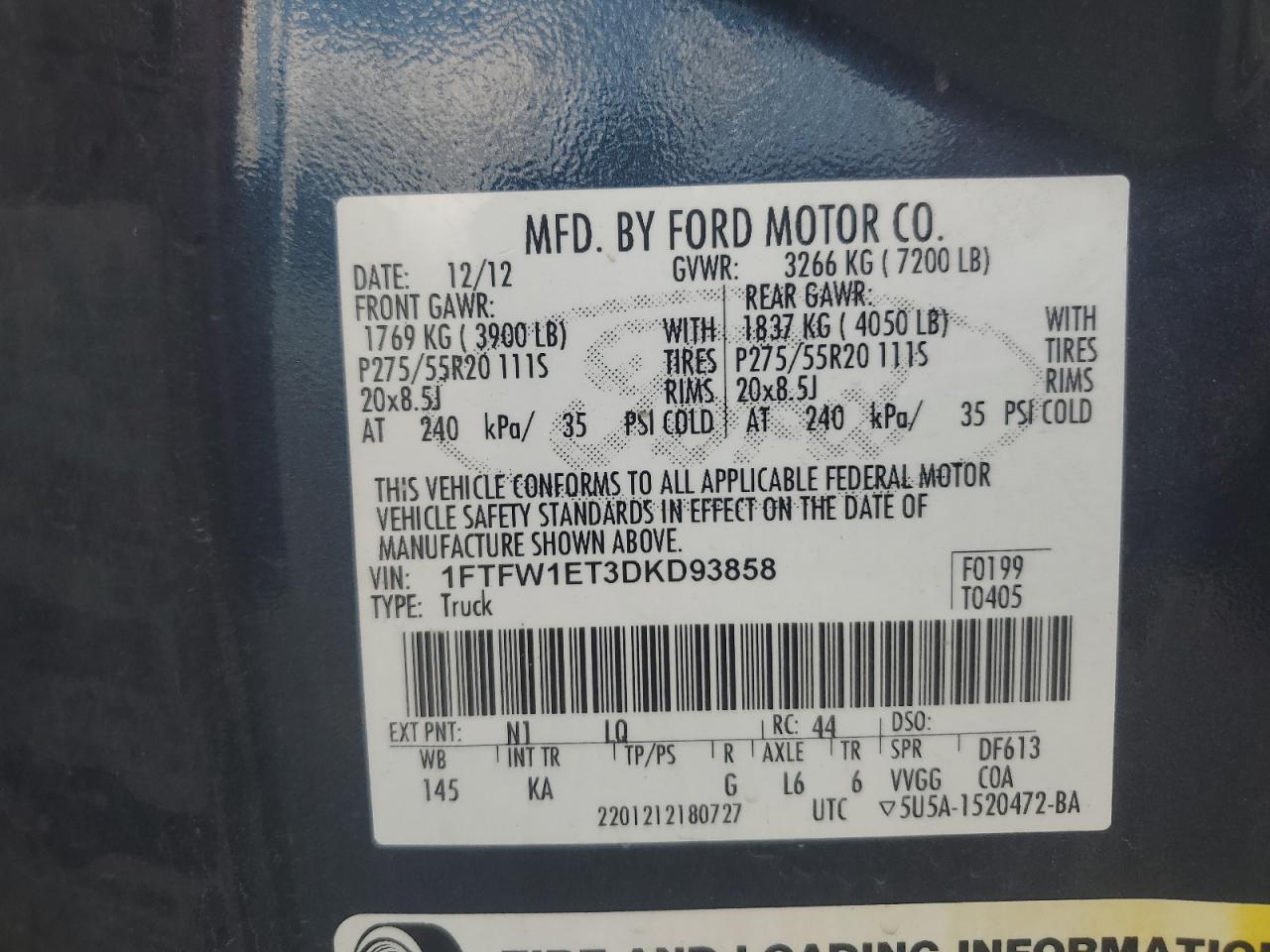 1FTFW1ET3DKD93858 2013 Ford F150 Supercrew