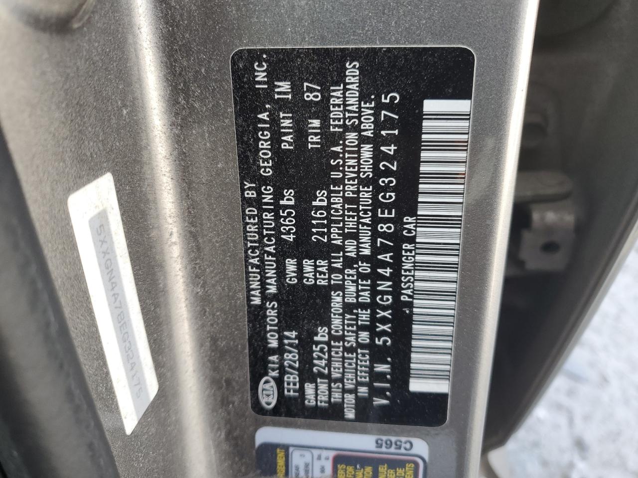 5XXGN4A78EG324175 2014 Kia Optima Ex