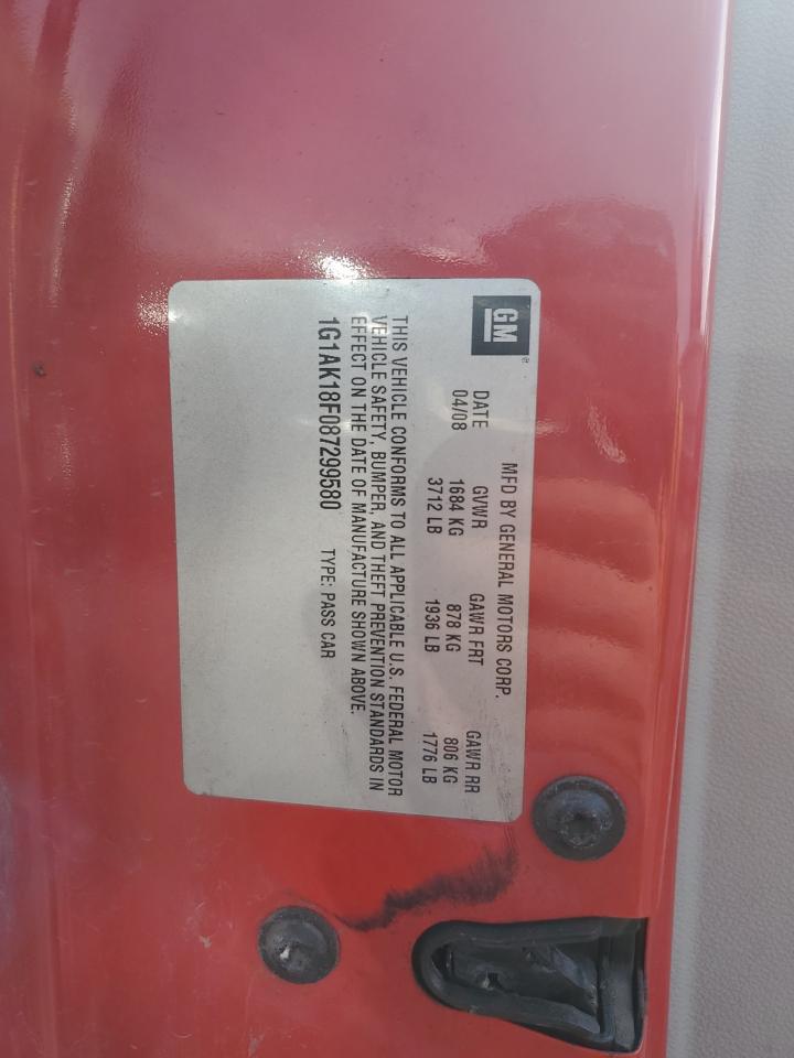 1G1AK18F087299580 2008 Chevrolet Cobalt Ls