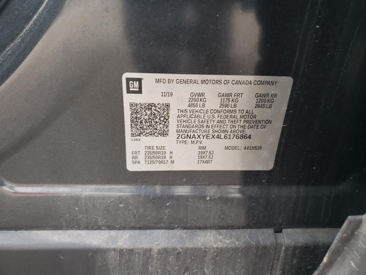 2GNAXYEX4L6176864 2020 Chevrolet Equinox Premier