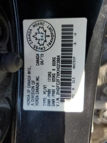 2019 Honda Civic Ex VIN: 2HGFC2F7XKH023884 Lot: 60858754