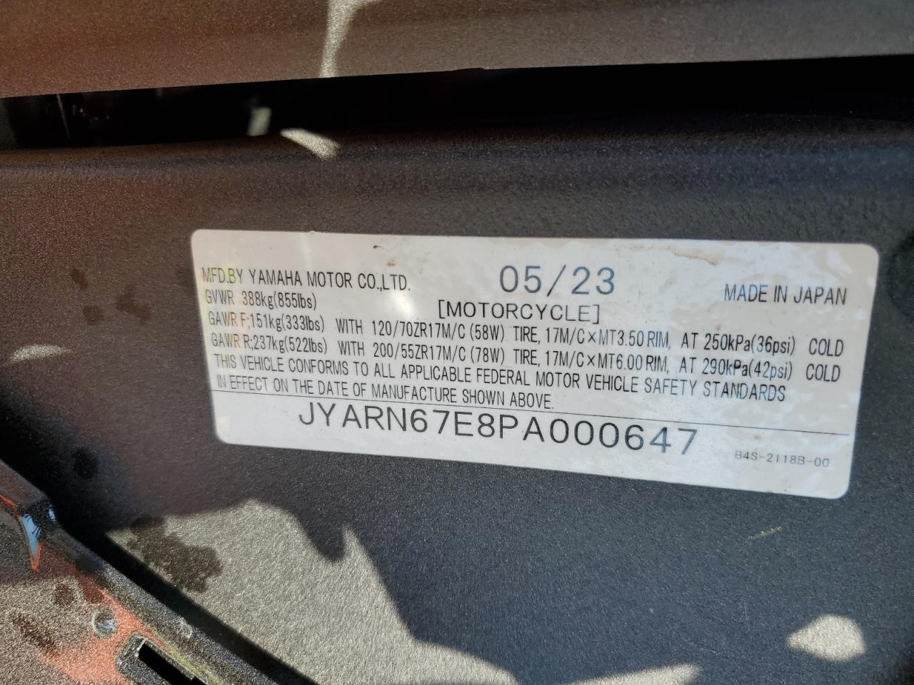 JYARN67E8PA000647 YAMAHA YZFR1M 2023