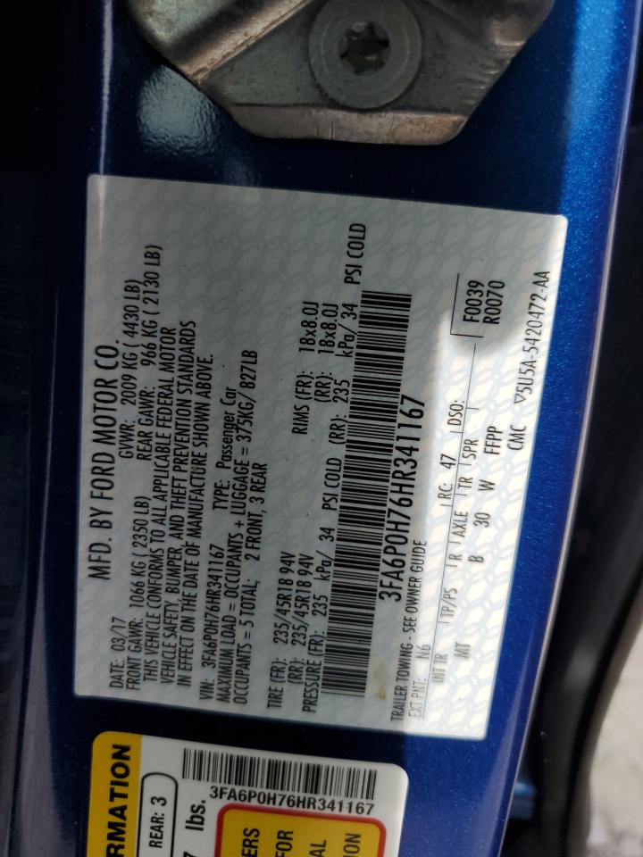 3FA6P0H76HR341167 FORD FUSION 2017