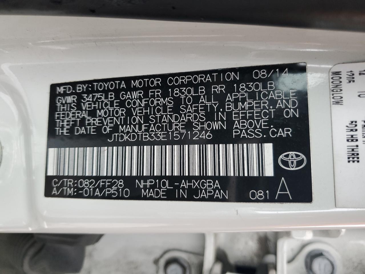 JTDKDTB33E1571246 2014 Toyota Prius C