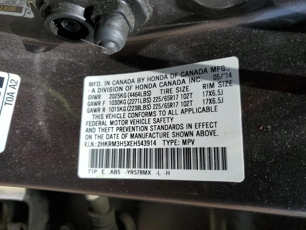 2HKRM3H5XEH543914 2014 Honda Cr-V Ex