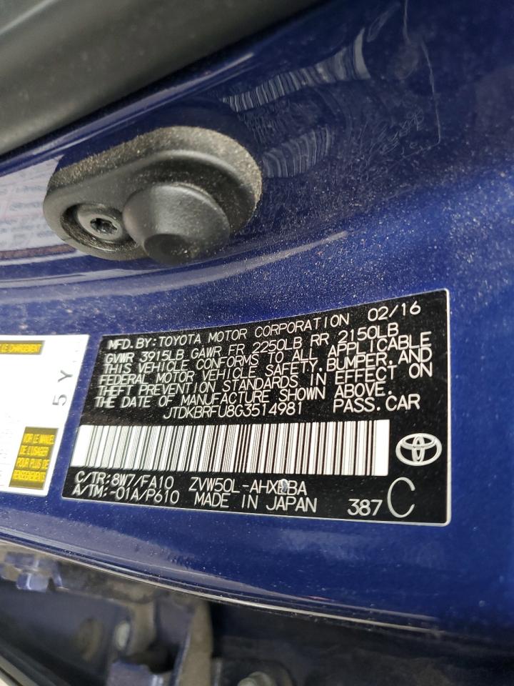 JTDKBRFU8G3514981 2016 Toyota Prius