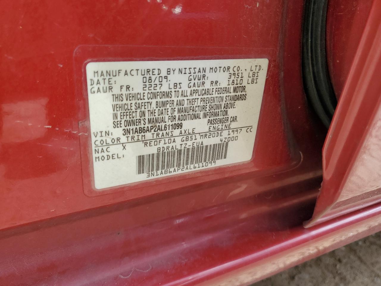 3N1AB6AP2AL611099 2010 Nissan Sentra 2.0