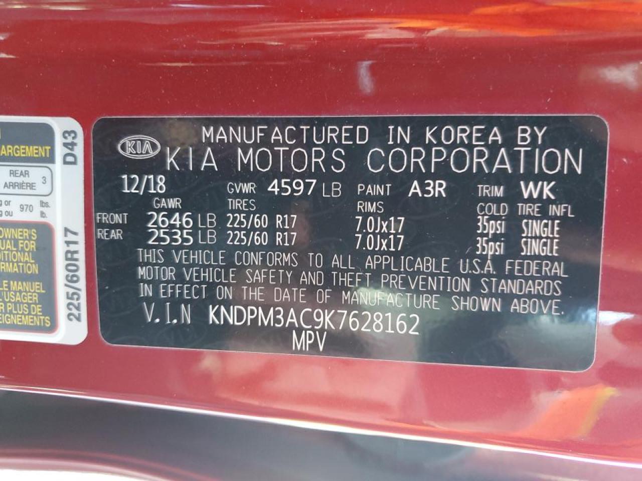 KNDPM3AC9K7628162 2019 Kia Sportage Lx