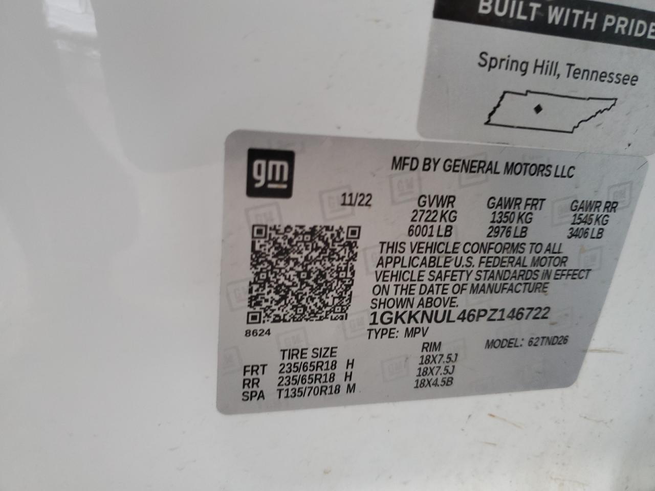 1GKKNUL46PZ146722 2023 GMC Acadia Slt