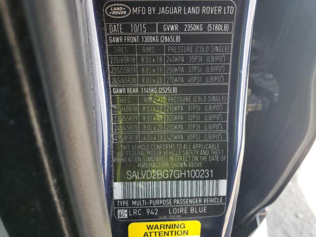 2016 Land Rover Range Rover Evoque Hse Dynamic VIN: SALVD2BG7GH100231 Lot: 58520154