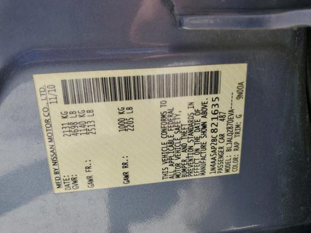 2011 Nissan Maxima S VIN: 1N4AA5AP2BC821635 Lot: 60780074