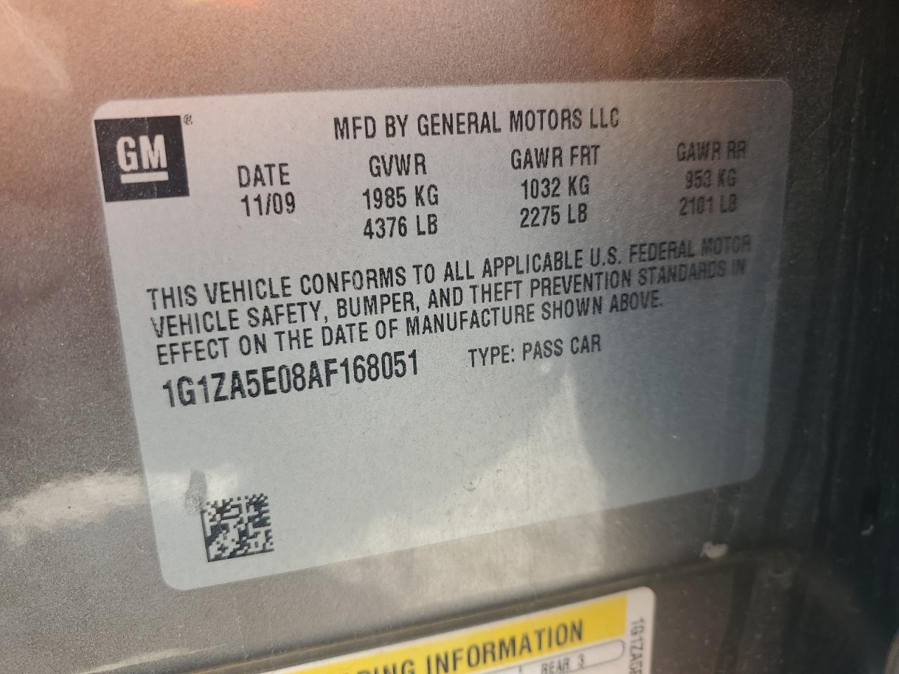 1G1ZA5E08AF168051 2010 Chevrolet Malibu Ls