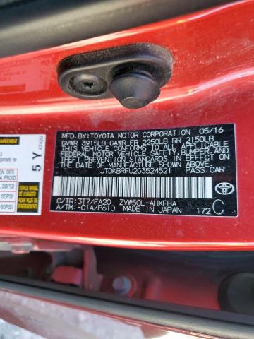 2016 Toyota Prius VIN: JTDKBRFU2G3524521 Lot: 57955974