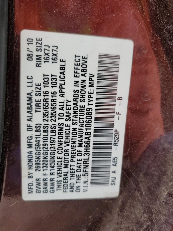 5FNRL3H66AB106089 2010 Honda Odyssey Exl