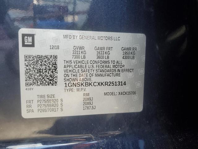 2019 Chevrolet Tahoe K1500 Lt VIN: 1GNSKBKCXKR251314 Lot: 61129944