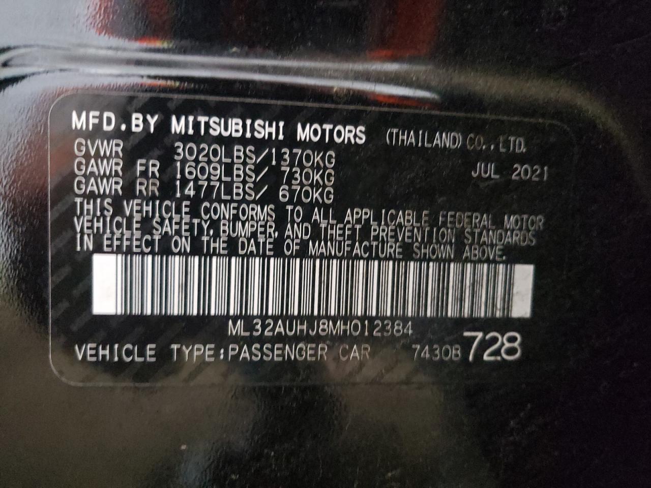 ML32AUHJ8MH012384 2021 Mitsubishi Mirage Es