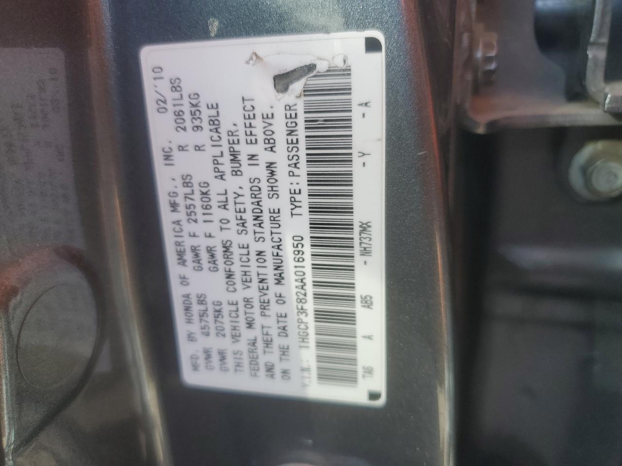 1HGCP3F82AA016950 2010 Honda Accord Exl