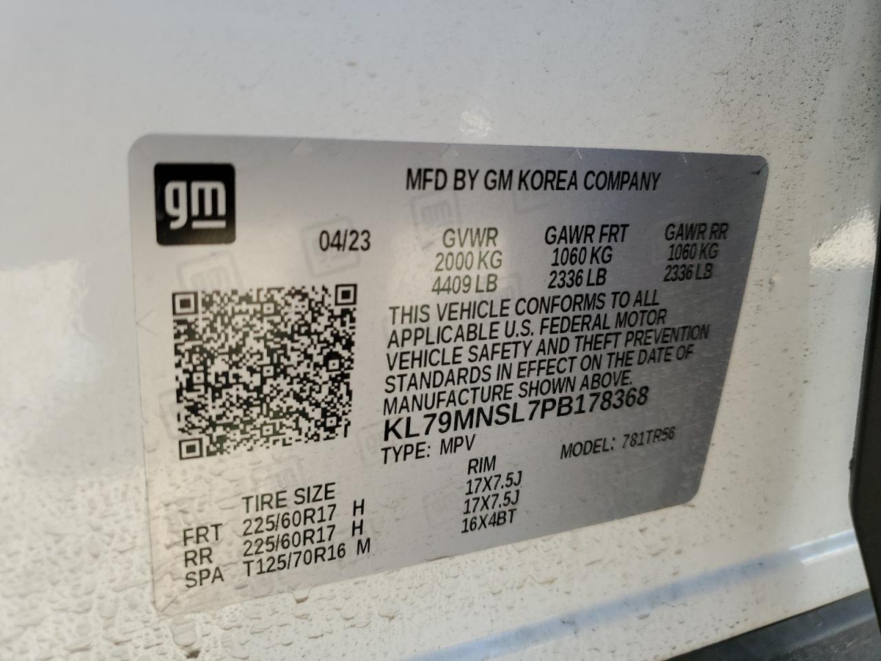 KL79MNSL7PB178368 2023 Chevrolet Trailblazer Ls