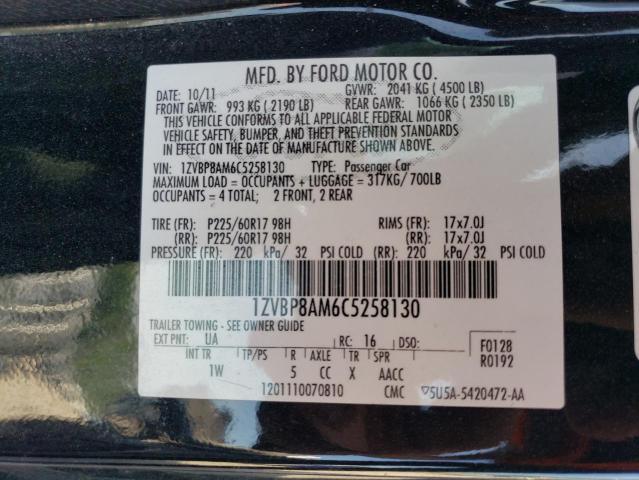 2012 Ford Mustang VIN: 1ZVBP8AM6C5258130 Lot: 58858704