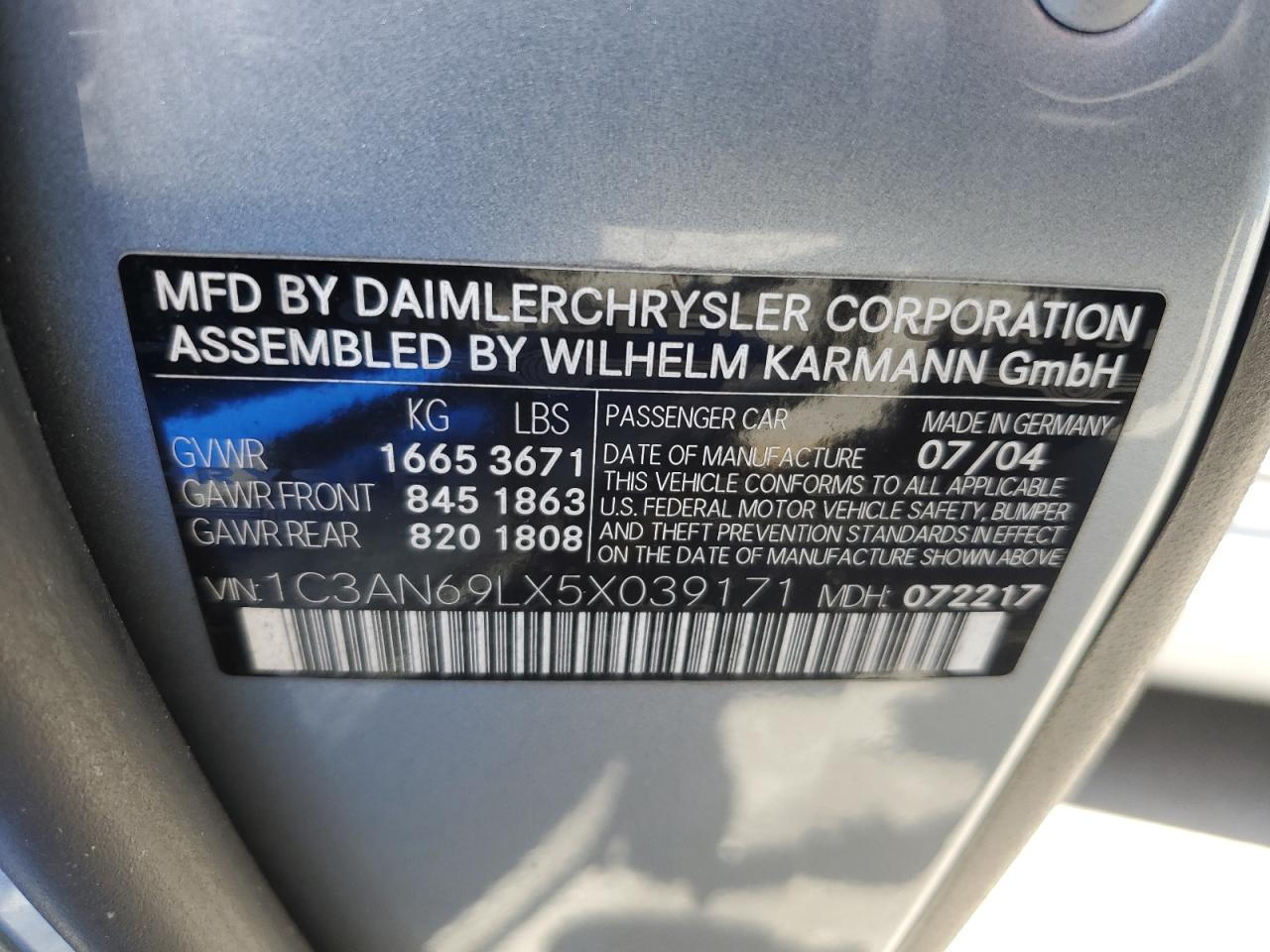 1C3AN69LX5X039171 2005 Chrysler Crossfire Limited