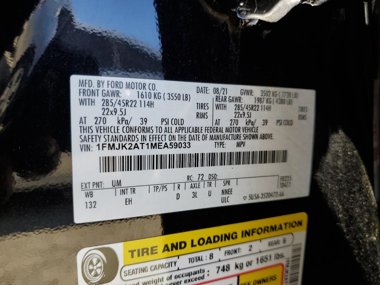 1FMJK2AT1MEA59033 2021 Ford Expedition Max Limited