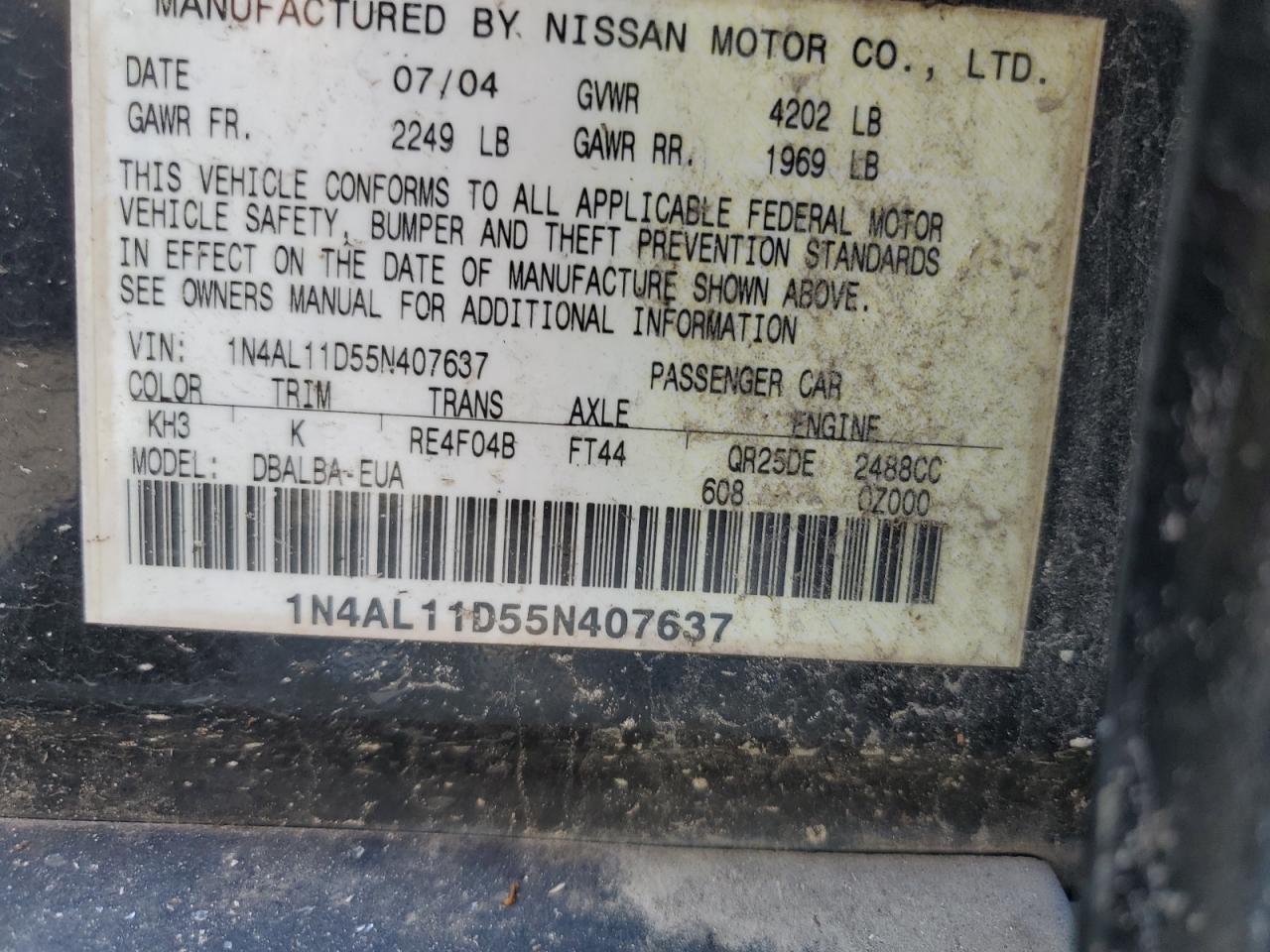 1N4AL11D55N407637 2005 Nissan Altima S