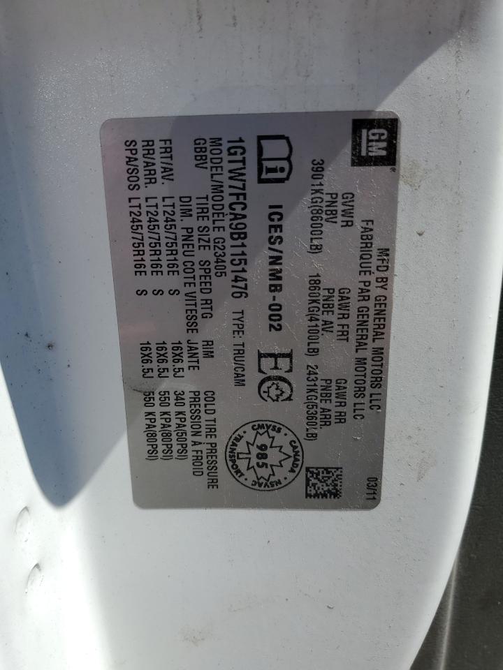 1GTW7FCA9B1151476 2011 GMC Savana G2500