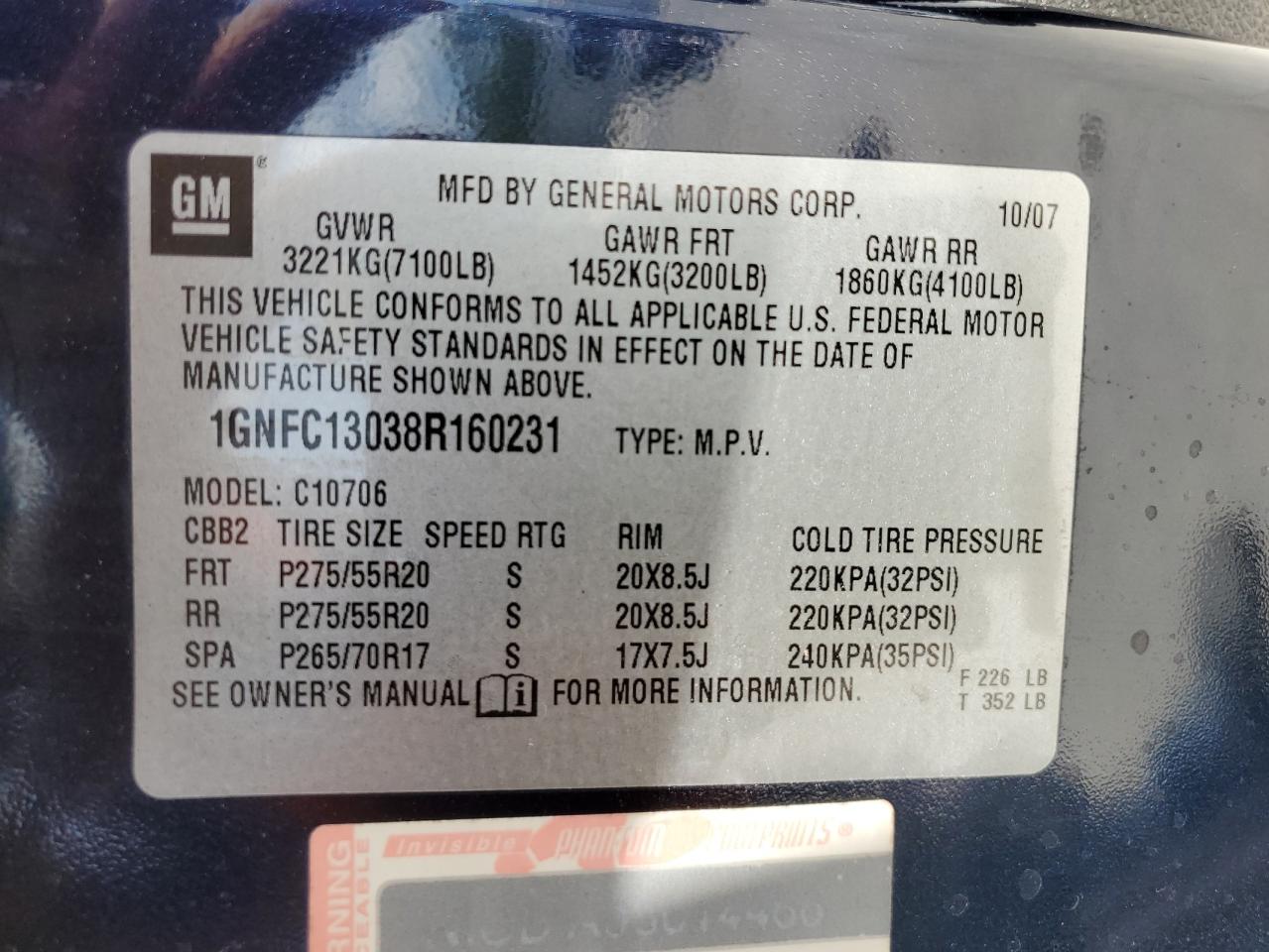 1GNFC13038R160231 2008 Chevrolet Tahoe C1500