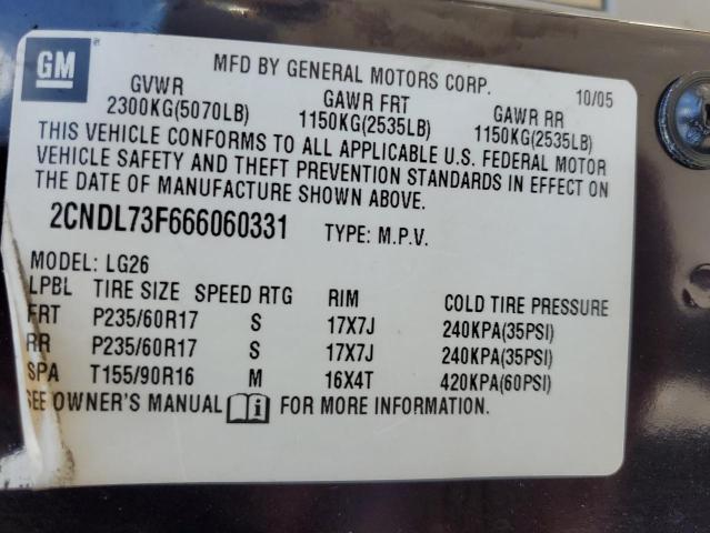 2006 Chevrolet Equinox Lt VIN: 2CNDL73F666060331 Lot: 60590604