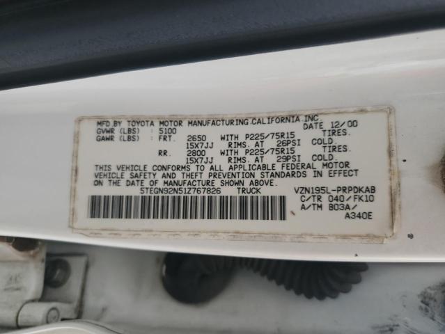 2001 Toyota Tacoma Double Cab Prerunner VIN: 5TEGN92N51Z767826 Lot: 58336084
