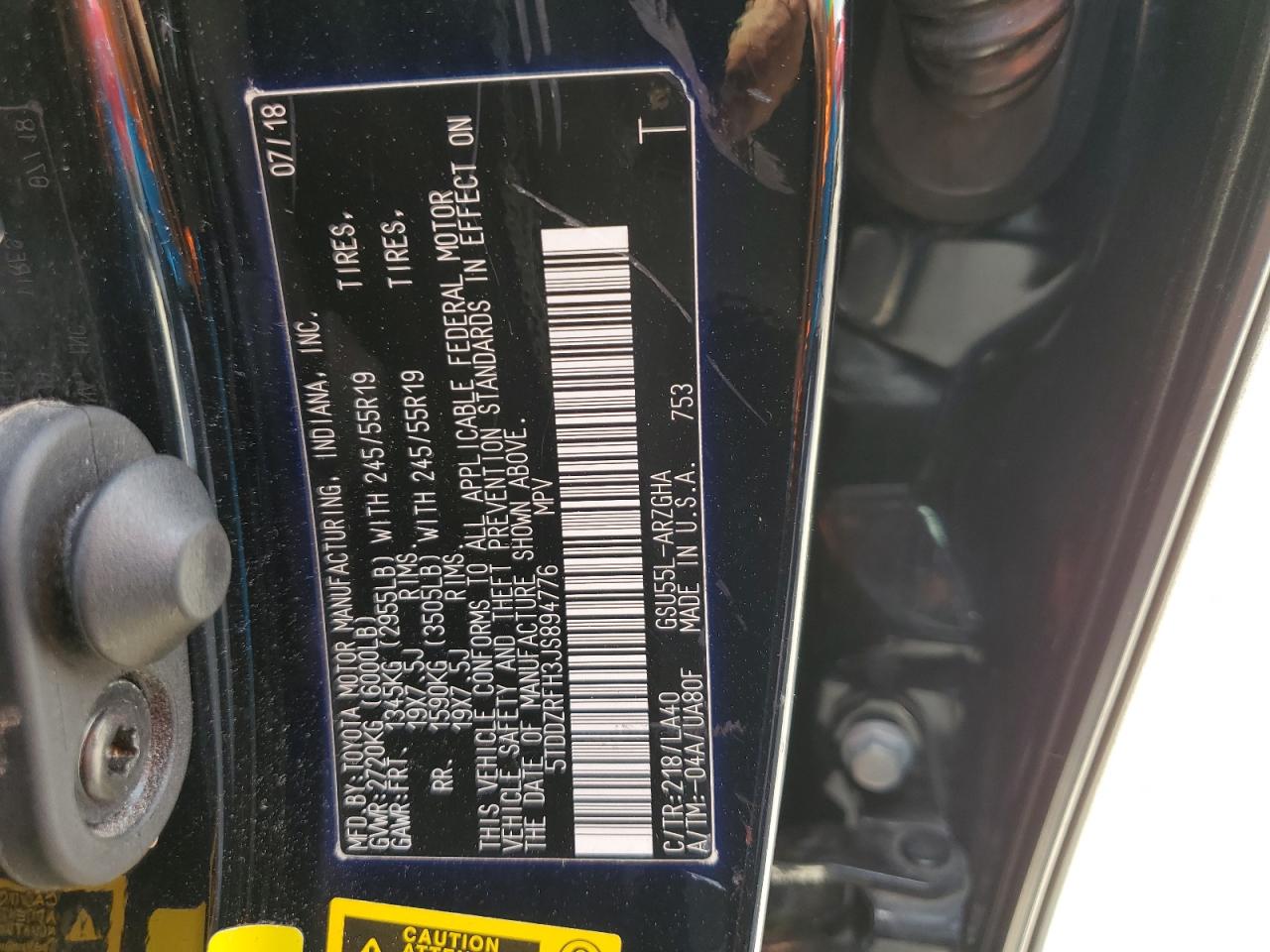 5TDDZRFH3JS894776 2018 Toyota Highlander Limited