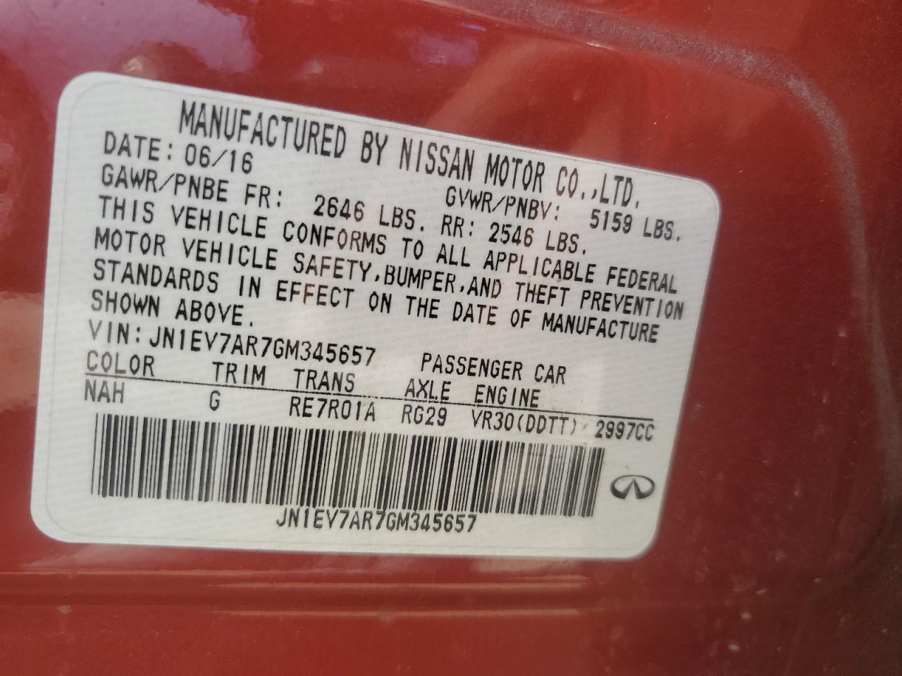 JN1EV7AR7GM345657 2016 Infiniti Q50 Premium