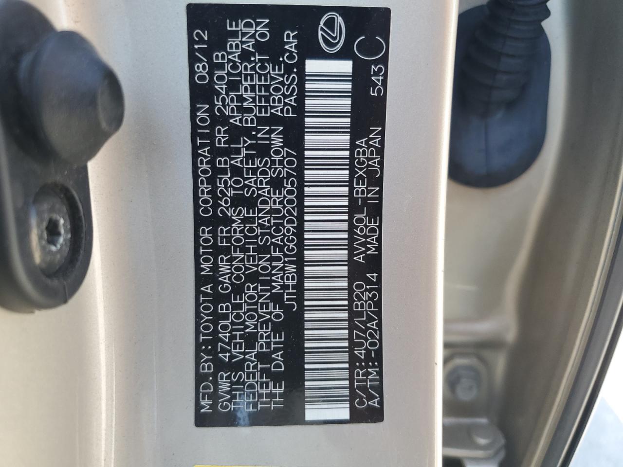 JTHBW1GG9D2005707 2013 Lexus Es 300H