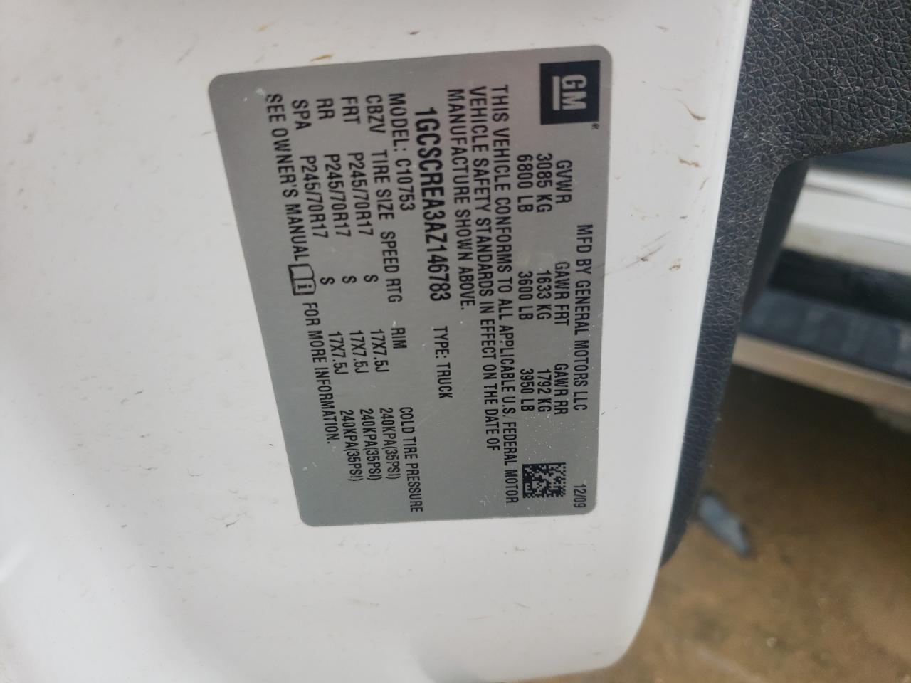 1GCSCREA3AZ146783 2010 Chevrolet Silverado C1500 Ls