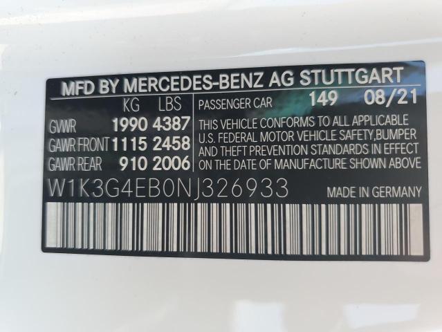 2022 Mercedes-Benz A 220 VIN: W1K3G4EB0NJ326933 Lot: 59291334