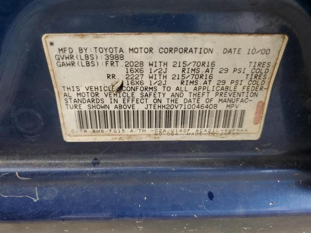 2001 Toyota Rav4 VIN: JTEHH20V710046408 Lot: 51893564