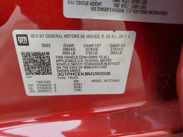 2022 GMC Sierra C1500 Elevation VIN: 3GTPHCEK8NG592026 Lot: 59743814