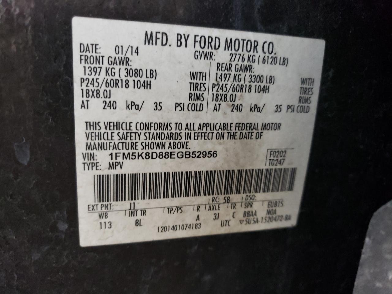 1FM5K8D88EGB52956 2014 Ford Explorer Xlt