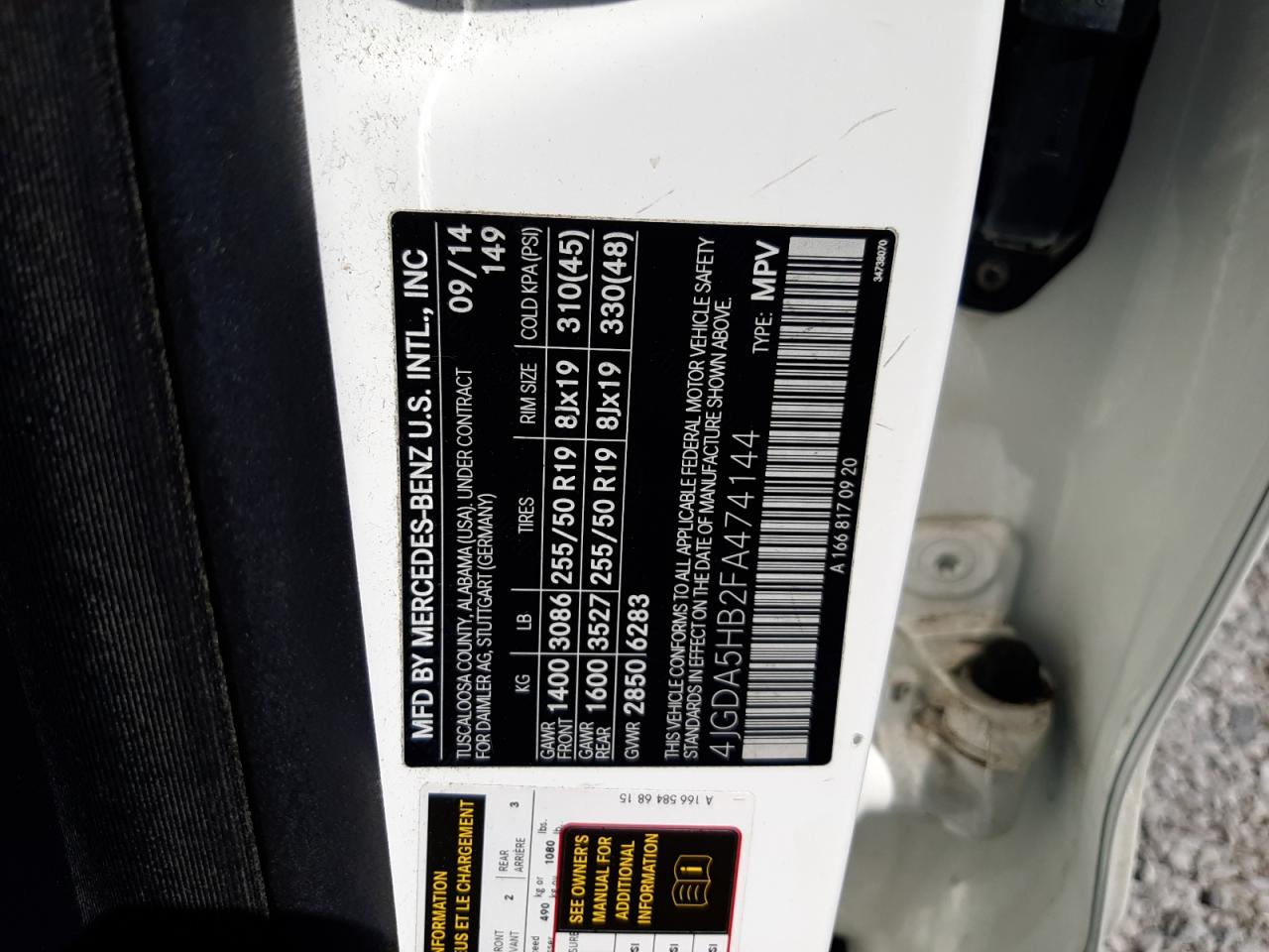 4JGDA5HB2FA474144 2015 Mercedes-Benz Ml 350 4Matic