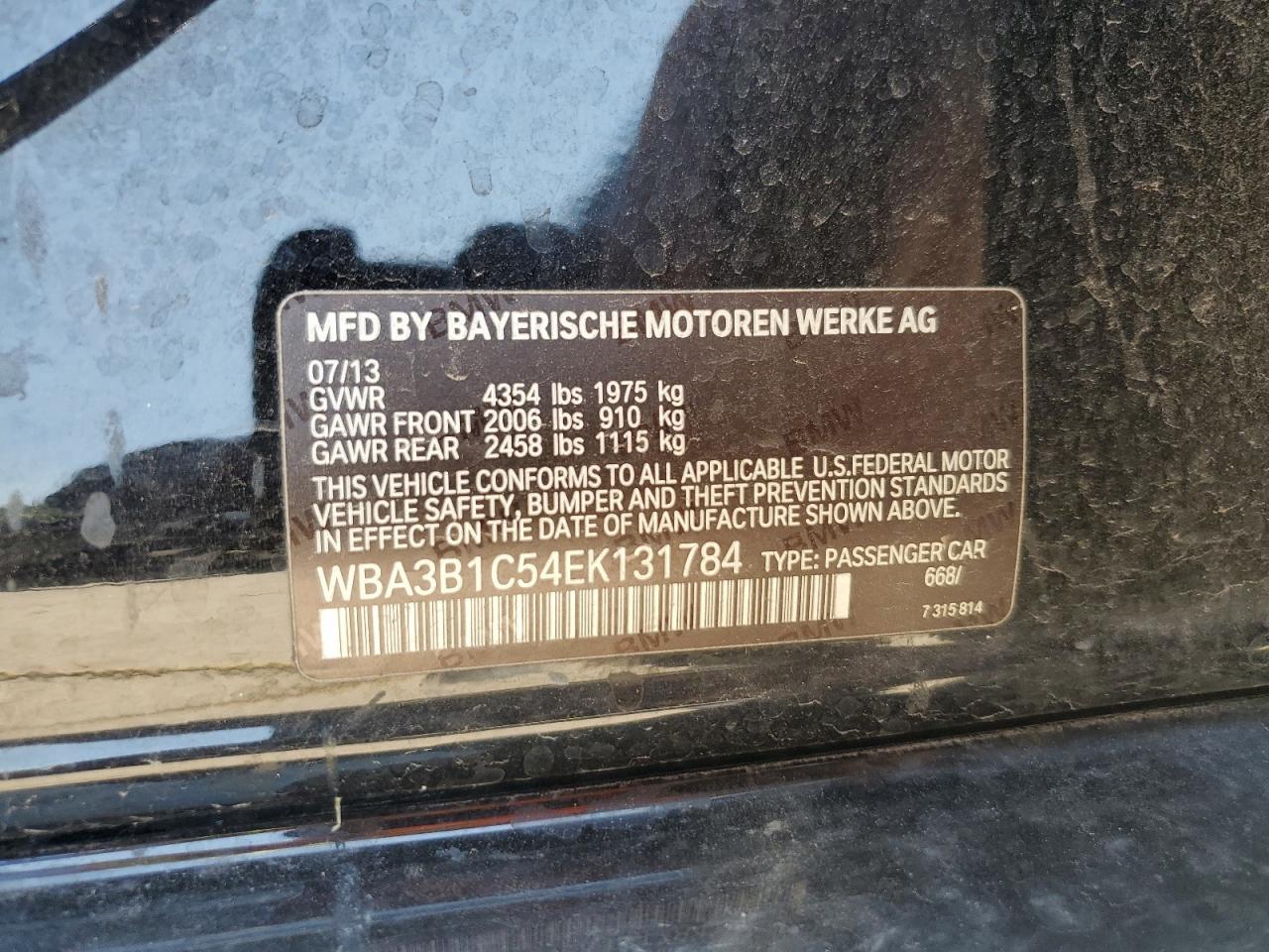 WBA3B1C54EK131784 2014 BMW 320 I