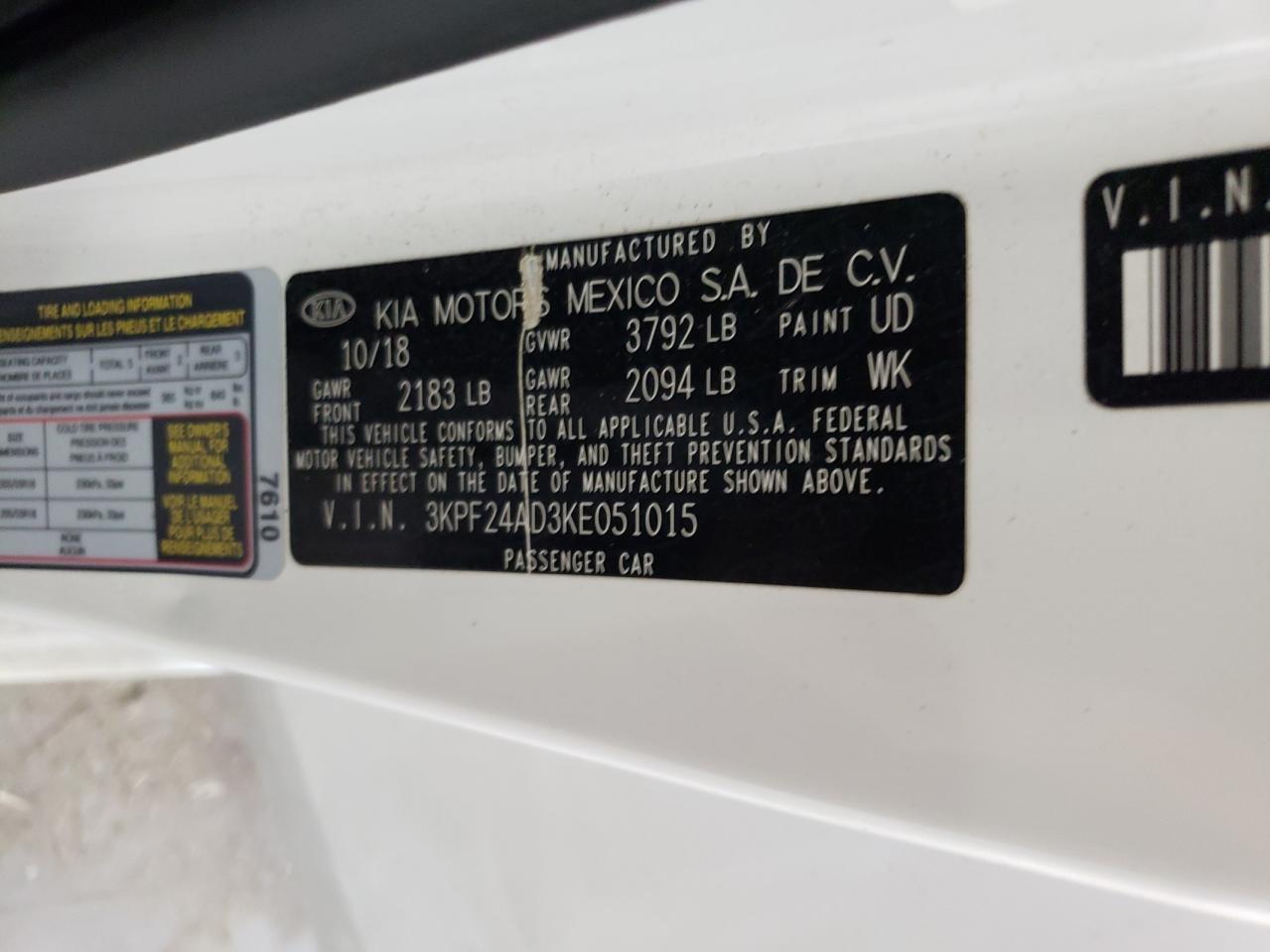 3KPF24AD3KE051015 2019 Kia Forte Fe