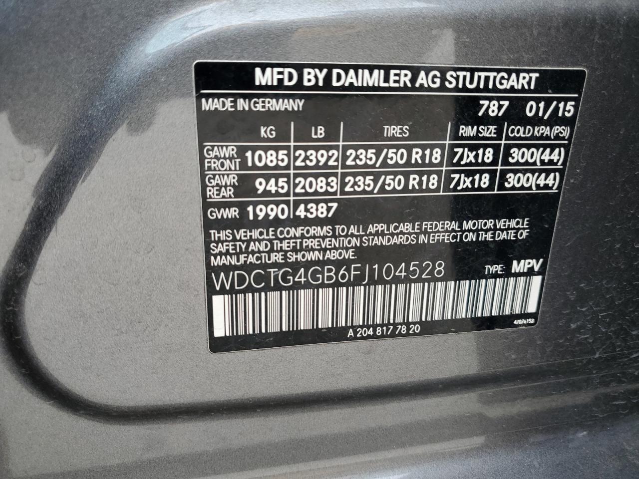 WDCTG4GB6FJ104528 2015 Mercedes-Benz Gla 250 4Matic