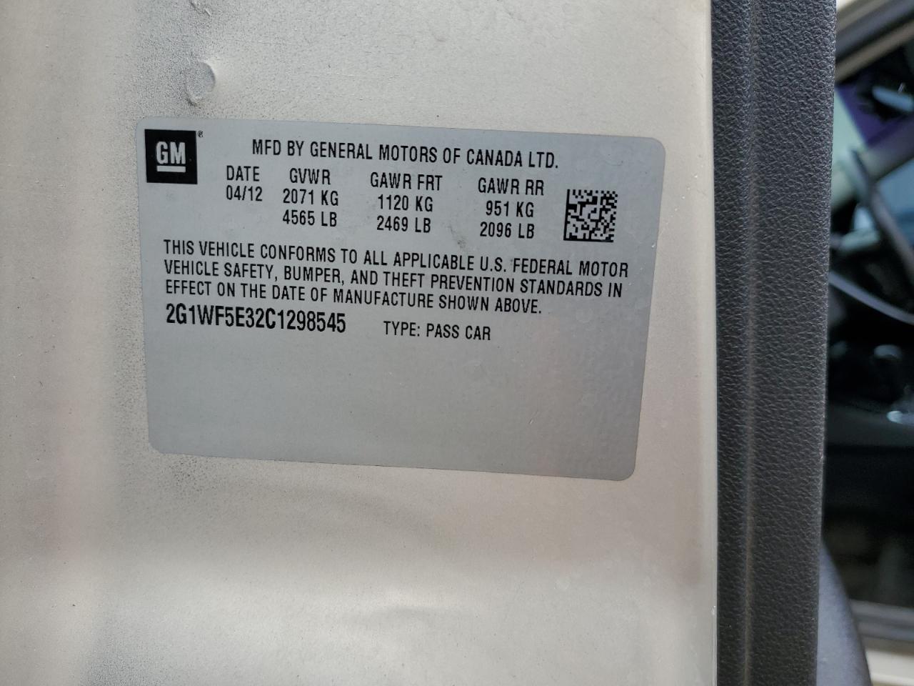 2G1WF5E32C1298545 2012 Chevrolet Impala Ls