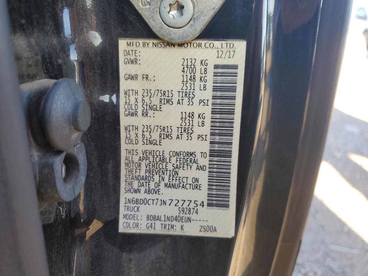 1N6BD0CT7JN727754 NISSAN FRONTIER 2018